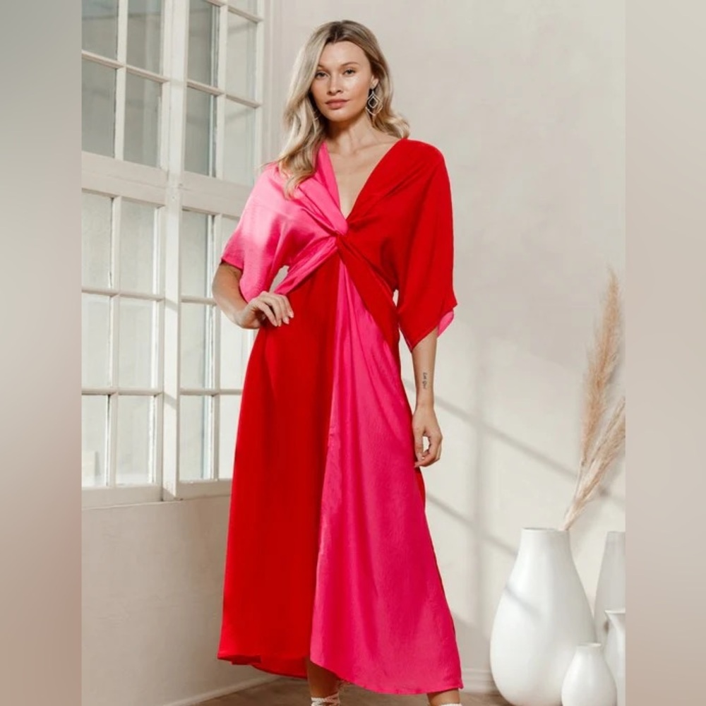 ODDY Red and Pink Wrap Dress NWT